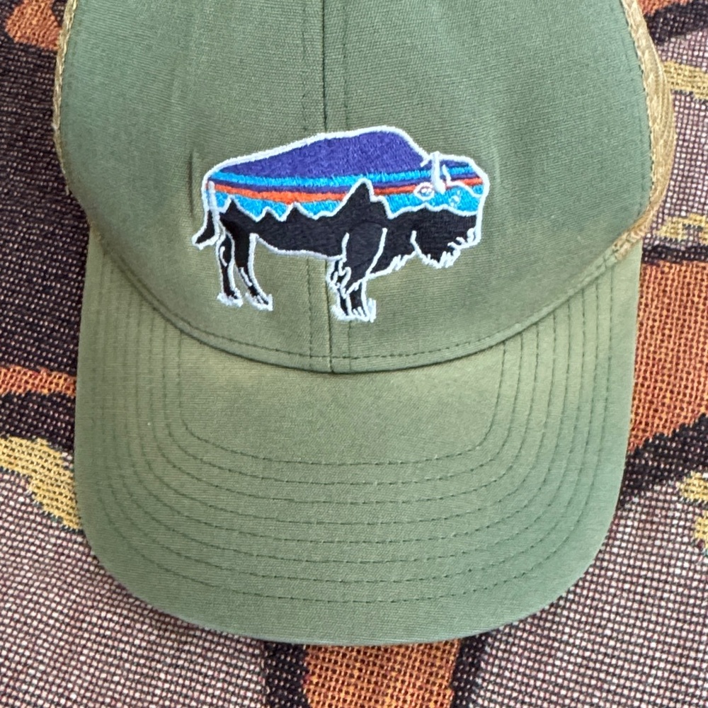 Patagonia Olive Green Trucker Hat with Multicolor Buffalo Patch - Picture 6 of 6